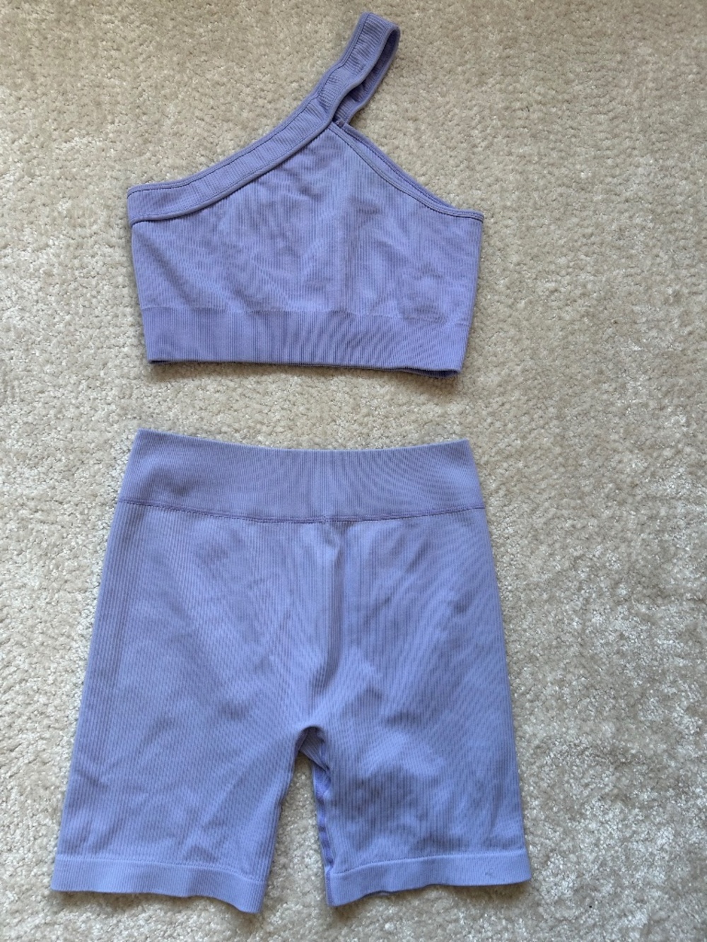 lilac ribbed one-shoulder activewear set